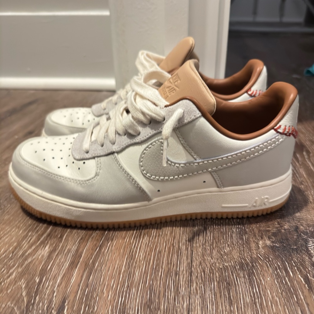 Nike Air Force 1 White and Tan Sneakers